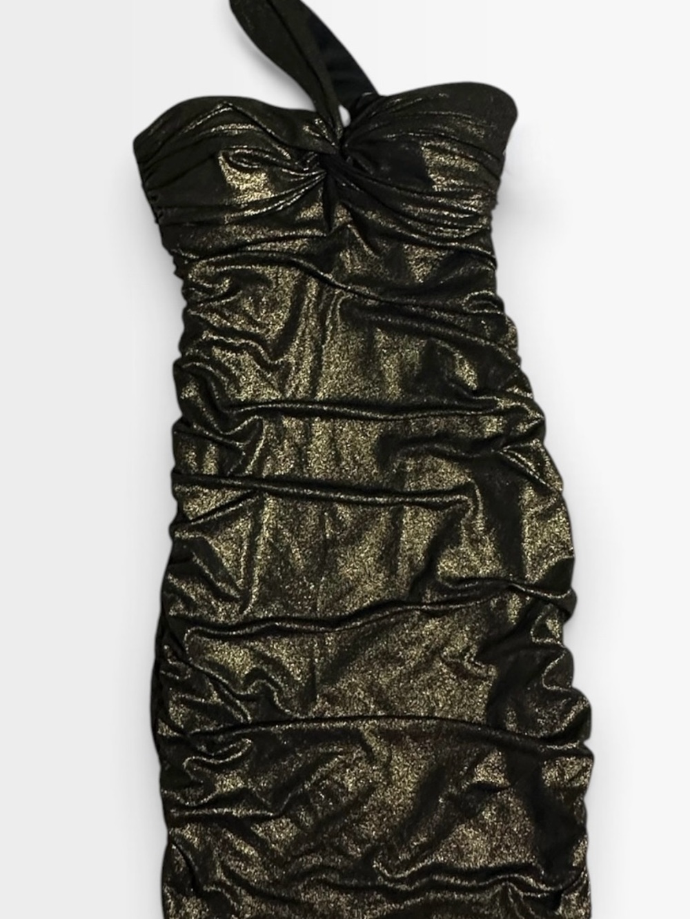 Vintage Cache Black Metallic Ruched One-Shoulder Mini Dress